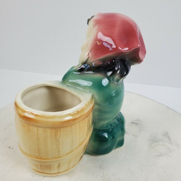Vintage 1930s Royal Copley Ceramic Planter Girl w/ Barrel 6x6x3.5 Inch - Picture 2 of 7